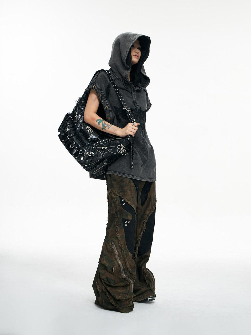 PERSONSOUL Skull Print Punk Slouch Hobo Dumpling Shape Women's Sheepskin Handbags