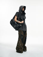 PERSONSOUL Skull Print Punk Slouch Hobo Dumpling Shape Women's Sheepskin Handbags