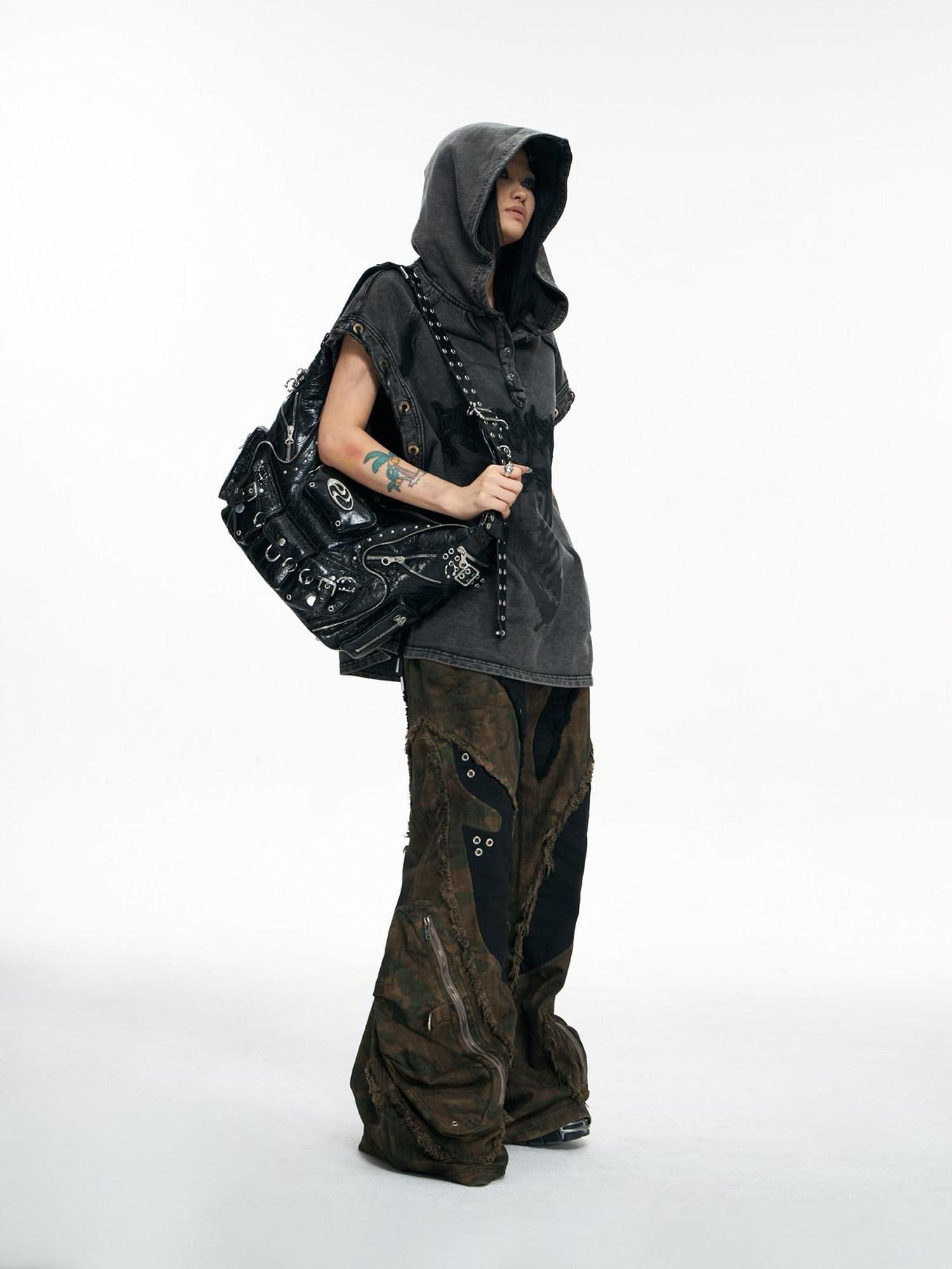 PERSONSOUL Skull Print Punk Slouch Hobo Dumpling Shape Women's Sheepskin Handbags