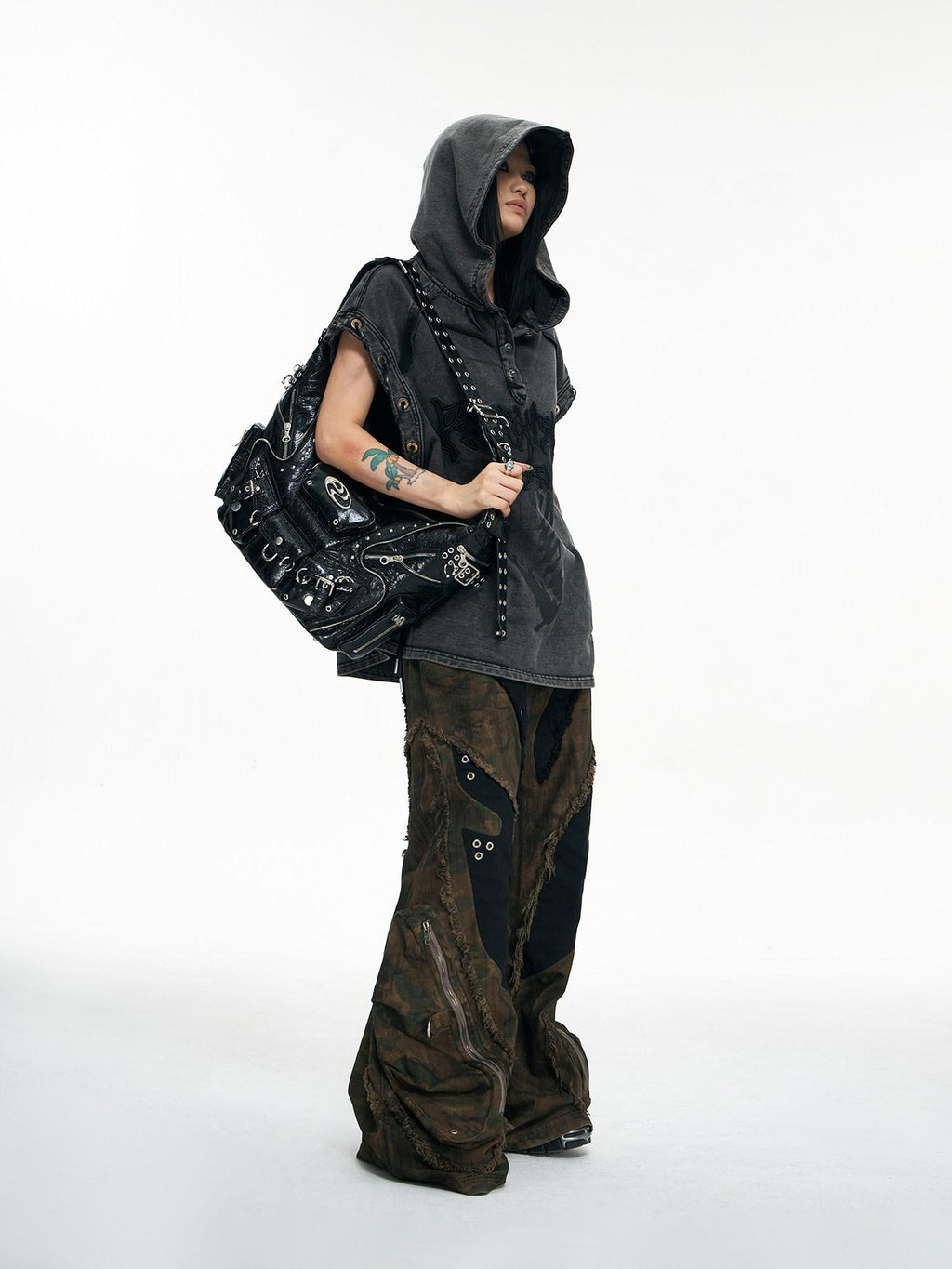 PERSONSOUL Skull Print Punk Slouch Hobo Dumpling Shape Women's Sheepskin Handbags