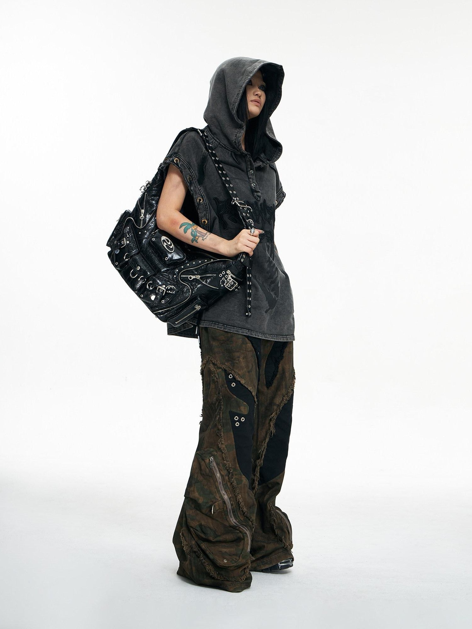 PERSONSOUL Skull Print Punk Slouch Hobo Dumpling Shape Women's Sheepskin Handbags