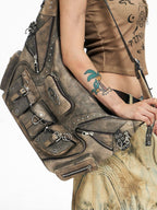 PERSONSOUL Skull Print Punk Slouch Hobo Dumpling Shape Women's Sheepskin Handbags