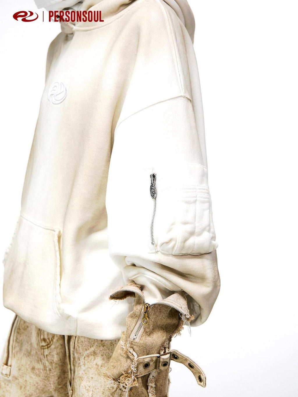 PERSONSOUL Solid Distressed Pullover Loose Fit Women's Organic Cotton Hoodies