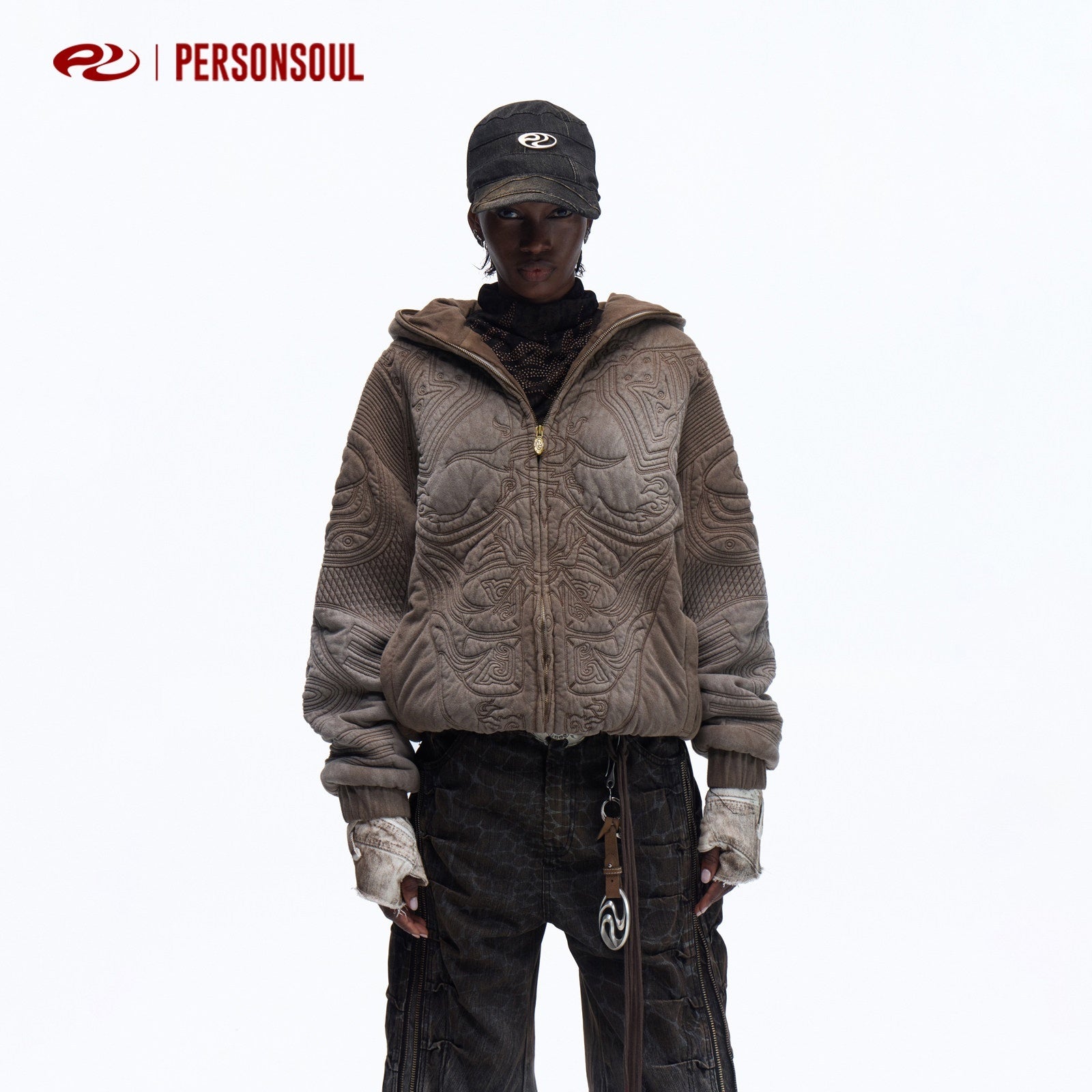 PERSONSOUL_Sun_Totem_Full_Embroidery_Dyed_Distressed_Women's_Cotton_Blend_Hoodies_984436108716_MISSTT