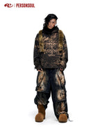 PERSONSOUL Sun Totem Paint Splatter Hand Distressed Ripped Women's Organic Cotton Hoodies