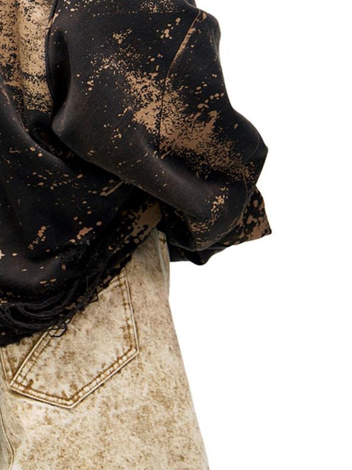 PERSONSOUL Sun Totem Paint Splatter Hand Distressed Ripped Women's Organic Cotton Hoodies