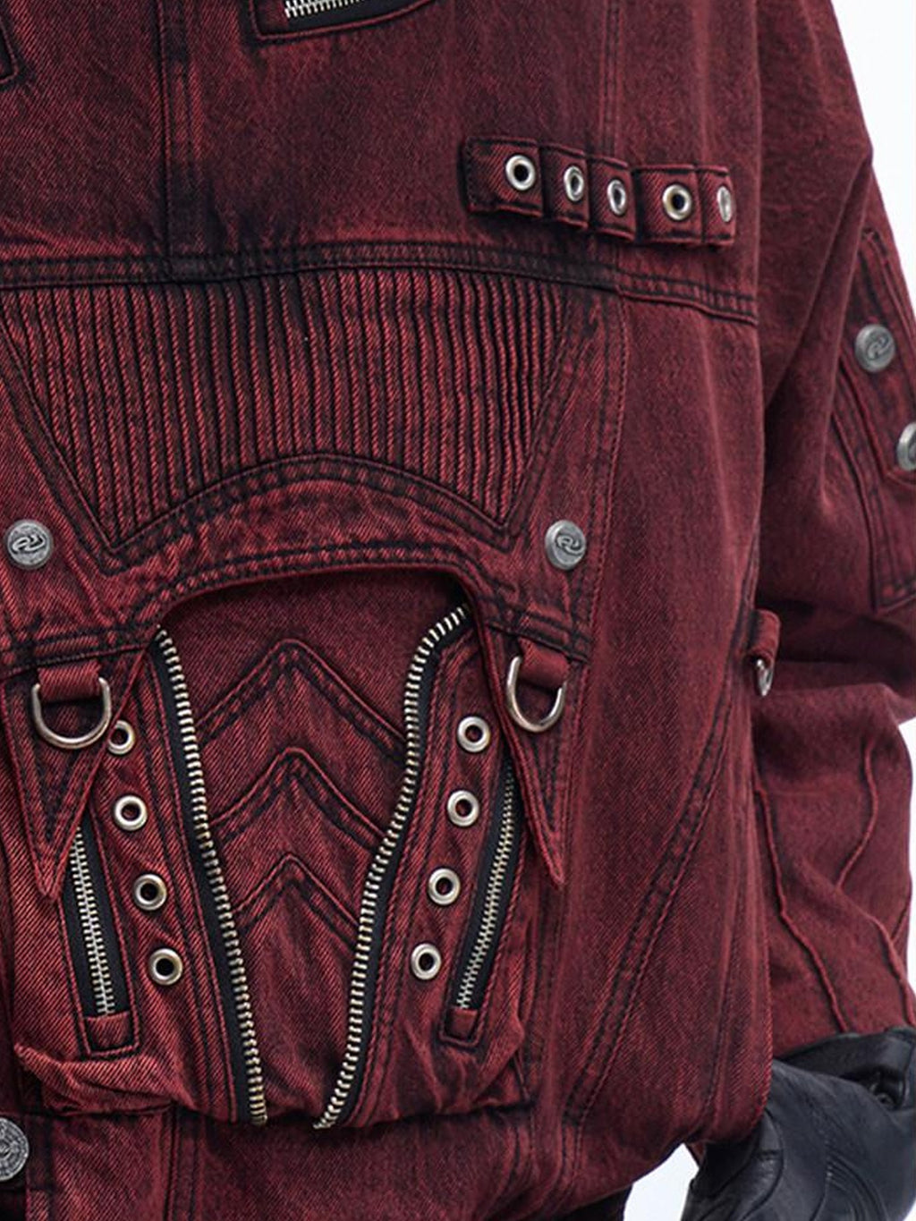 PERSONSOUL Tactical Structured Washed Dye Zip Metal Toggle Batwing Women's Denim Jackets