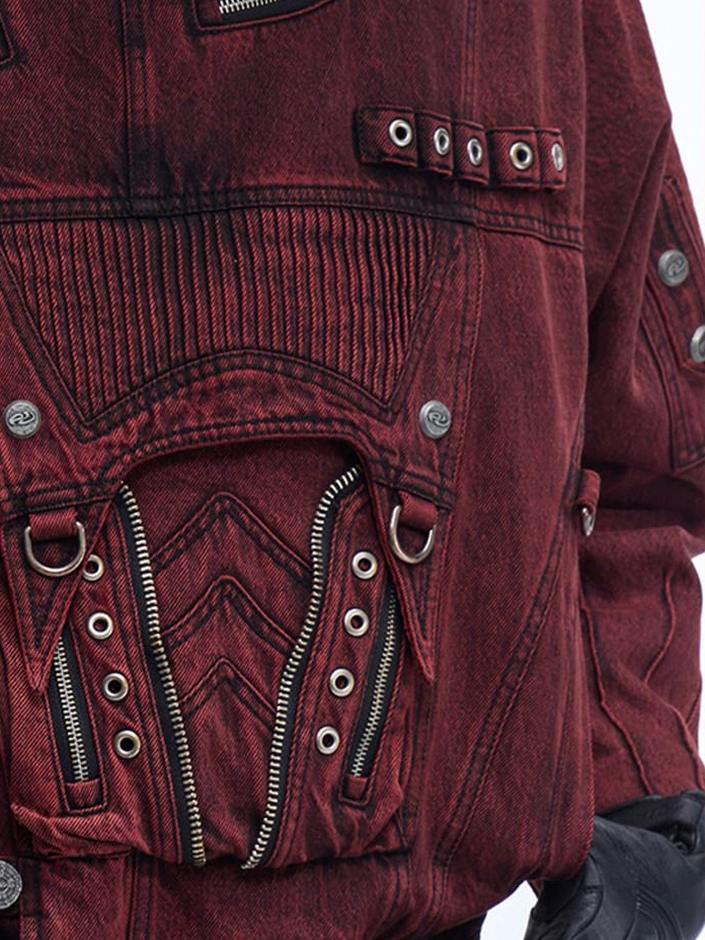 PERSONSOUL Tactical Structured Washed Dye Zip Metal Toggle Batwing Women's Denim Jackets