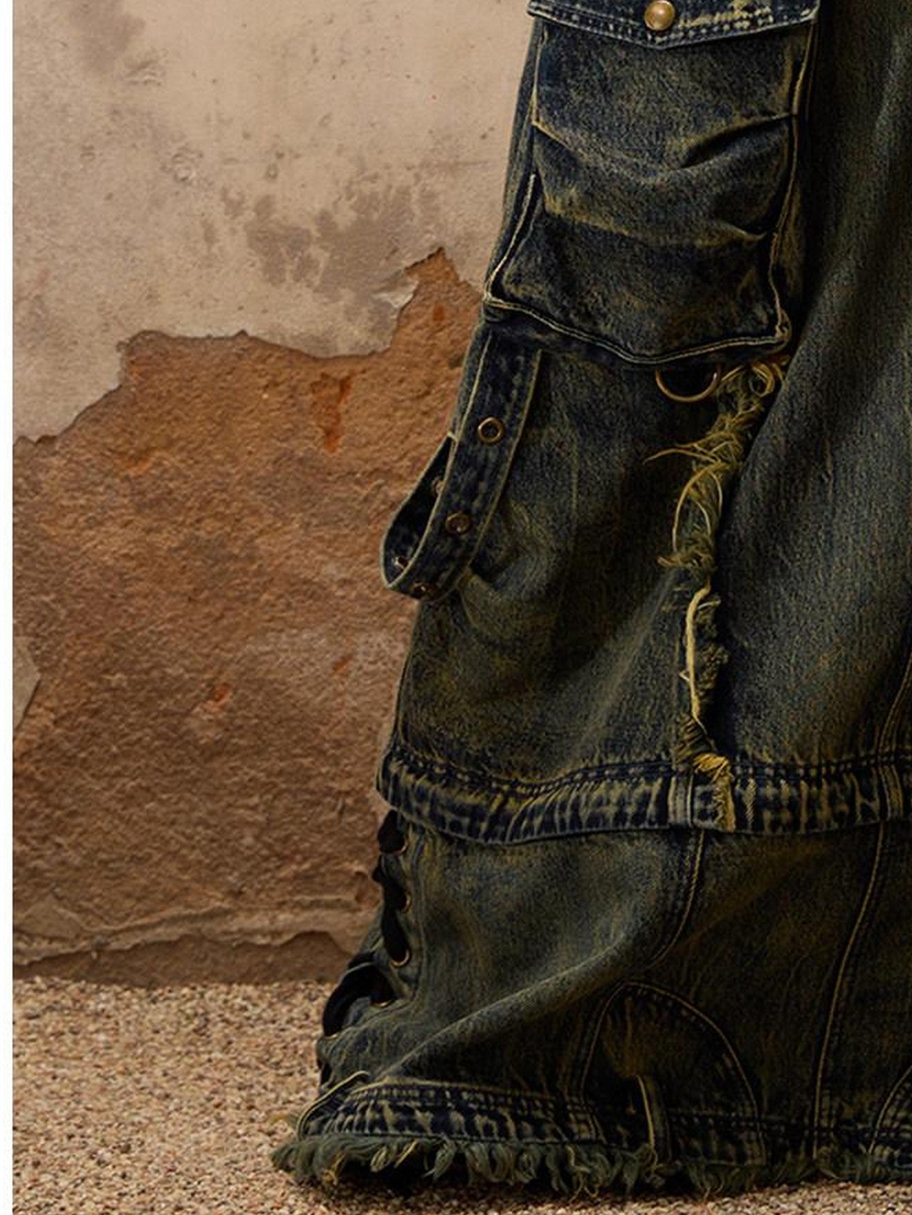 PERSONSOUL Three Tier Detachable Reconstructed Women's Denim Tie Pocket A Line Mini Skirts