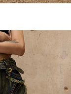PERSONSOUL Three Tier Detachable Reconstructed Women's Denim Tie Pocket A Line Mini Skirts