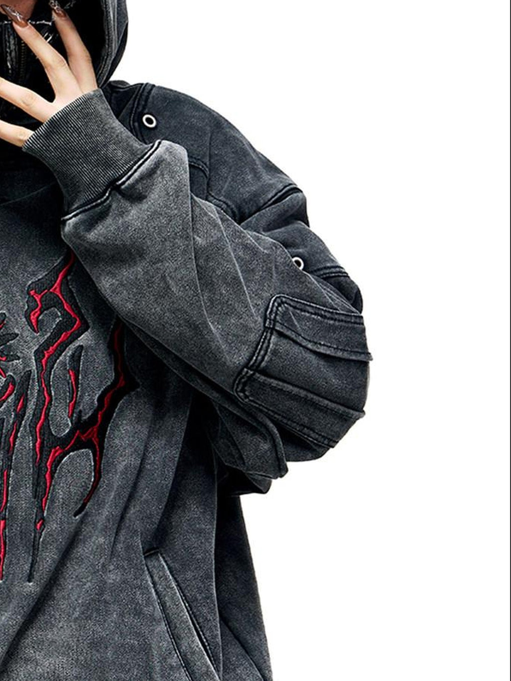 PERSONSOUL Totem 3d Embroidery Distressed Kangaroo Pocket Women's Natural Cotton Hoodies