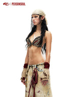 PERSONSOUL Totem Embroidered Punk Studded Denim Women's Tube Tops / Bandeaus