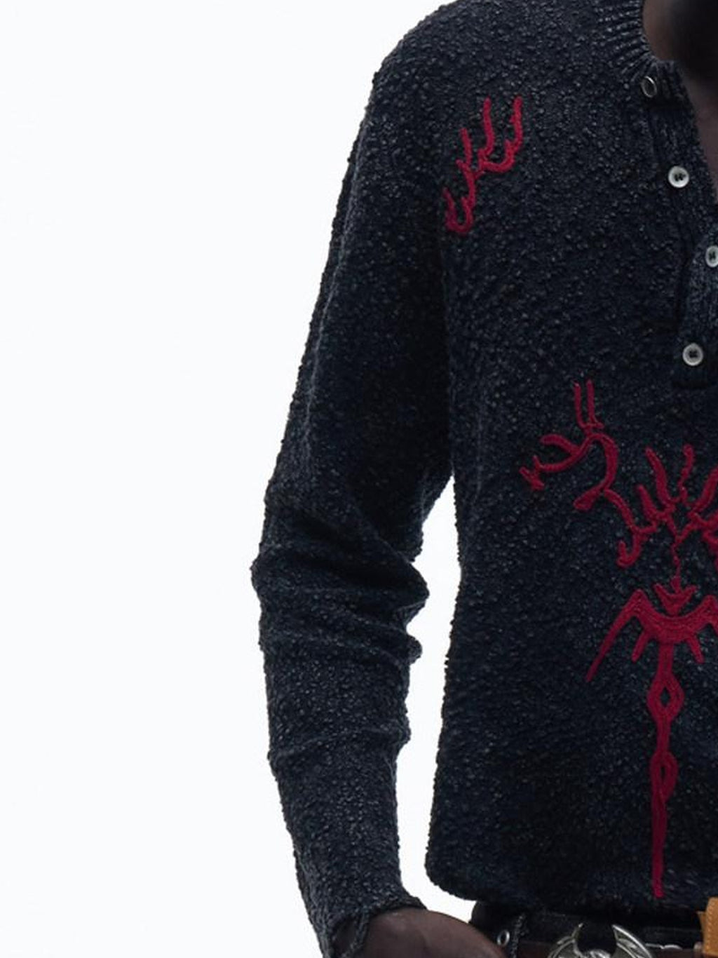 PERSONSOUL Totem Jacquard Hooded Henley Chain 3d Pockets Women's Cotton Sweaters