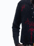 PERSONSOUL Totem Jacquard Hooded Henley Chain 3d Pockets Women's Cotton Sweaters