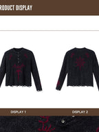 PERSONSOUL Totem Jacquard Hooded Henley Chain 3d Pockets Women's Cotton Sweaters