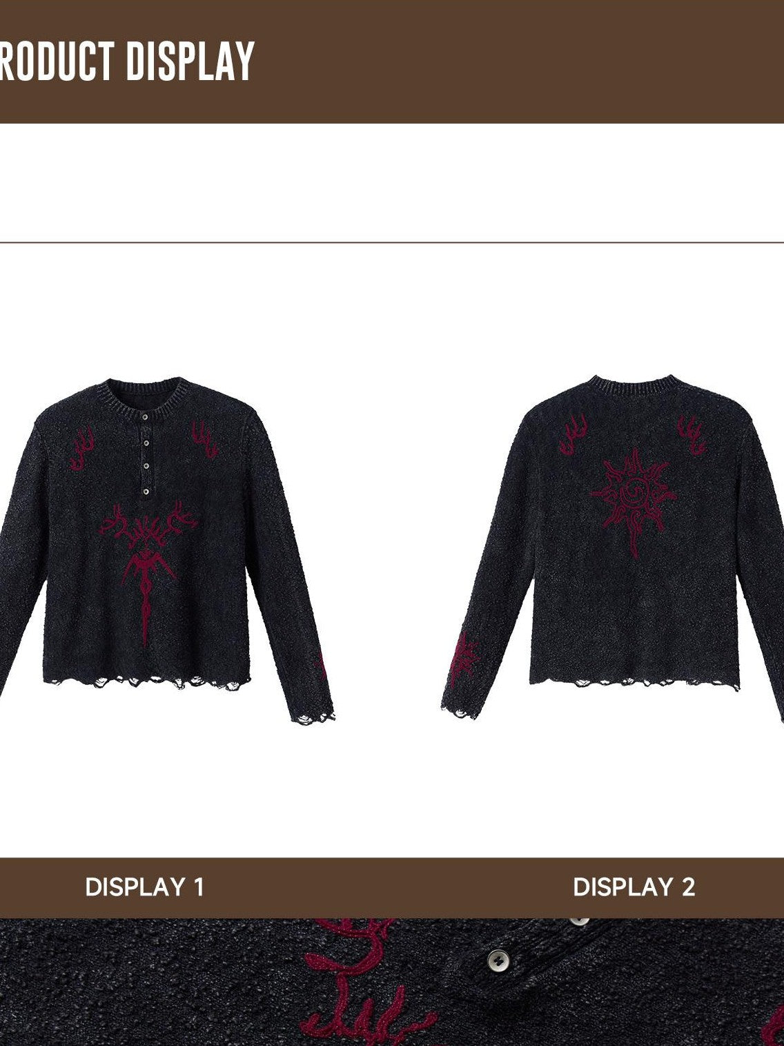 PERSONSOUL Totem Jacquard Hooded Henley Chain 3d Pockets Women's Cotton Sweaters