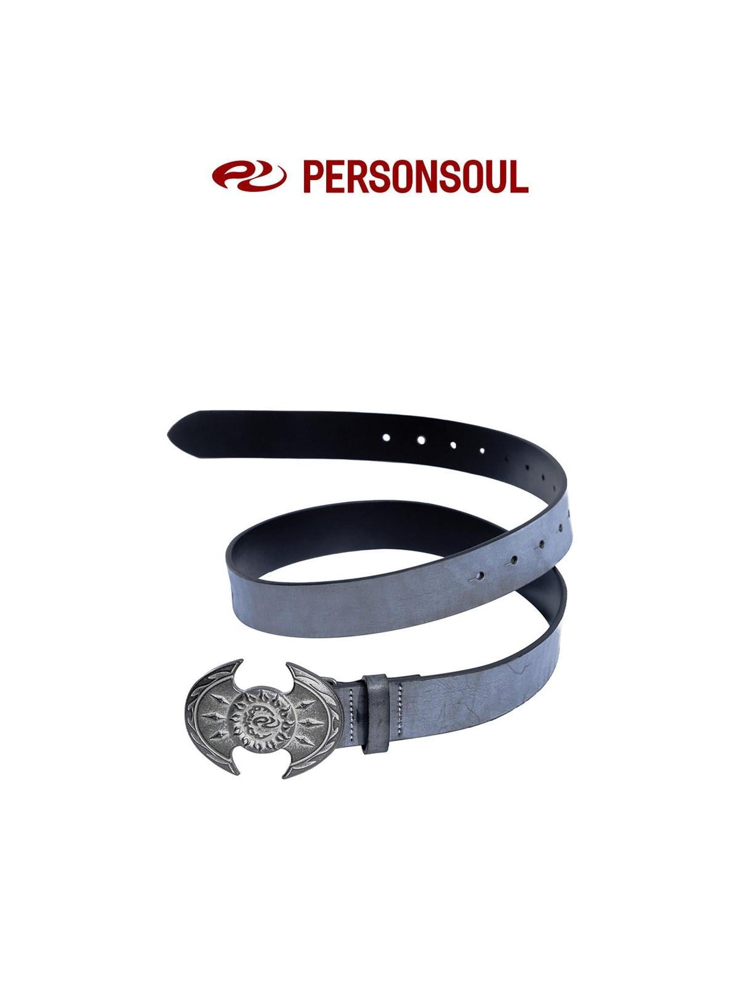 PERSONSOUL War Axe Buckle Geometric Pattern Women's Top Layer Cowhide Belts