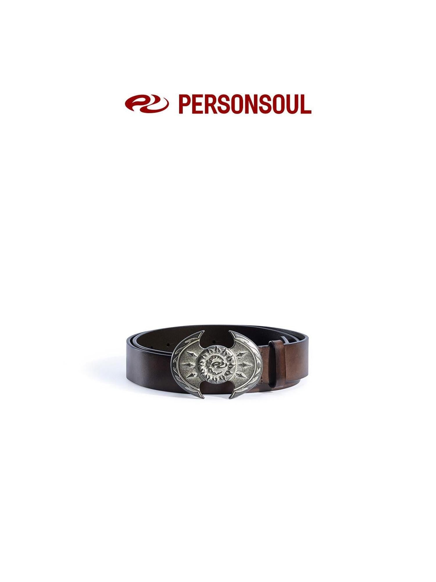 PERSONSOUL War Axe Buckle Geometric Pattern Women's Top Layer Cowhide Belts