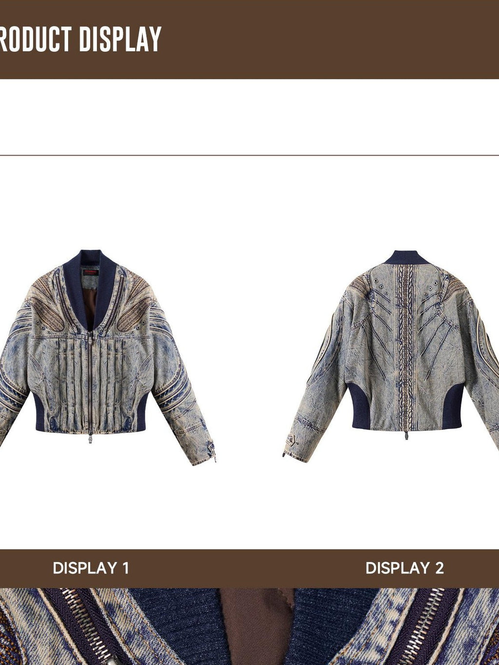 PERSONSOUL Washed Blue Embossed Floral Patchwork Women's Cotton Denim Jackets