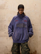 PERSONSOUL Washed Tie Dye Racing Embroidery Stand Collar Women's Cotton Sweatshirts