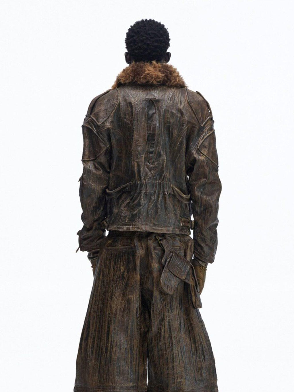 PERSONSOUL Waxed Brown Distressed Detachable Fur Collar Women's Cotton Utility Jackets