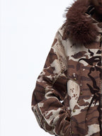 PERSONSOUL Wild Animal Print Camouflage Fur Collar Zippered Women's Cotton Hoodies