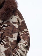 PERSONSOUL Wild Animal Print Camouflage Fur Collar Zippered Women's Cotton Hoodies
