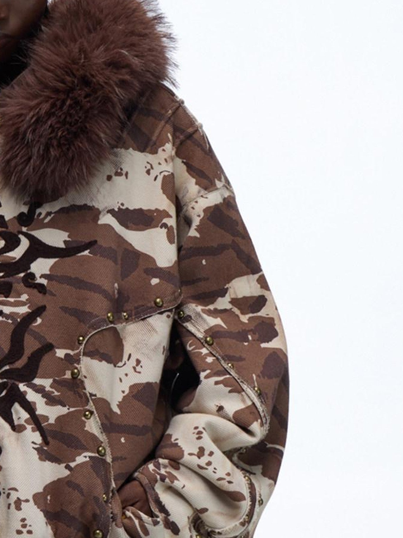 PERSONSOUL Wild Animal Print Camouflage Fur Collar Zippered Women's Cotton Hoodies