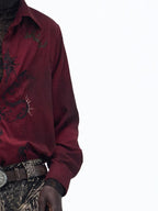 PERSONSOUL Wine Red Totem Pattern Mist Satin Velvet Women's Recycled Viscose Blend Shirts