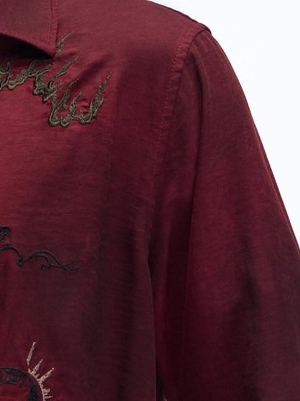 PERSONSOUL Wine Red Totem Pattern Mist Satin Velvet Women's Recycled Viscose Blend Shirts