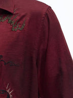 PERSONSOUL Wine Red Totem Pattern Mist Satin Velvet Women's Recycled Viscose Blend Shirts