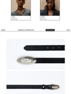 PERSONSOUL Yuan Symbol Orb Embossed Geometric Women's Matte Top Grain Leather Belts