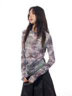 THELIGHT OFFICIAL Abstract Line Letter Print Mesh Women's Polyester Blend Long Sleeve T-shirts