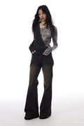 THELIGHT OFFICIAL Asymmetrical V-neck Colorblock Women's Slim Fit Long Sleeve T-shirts 752056974774