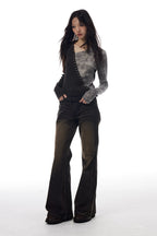 THELIGHT OFFICIAL Asymmetrical V-neck Colorblock Women's Slim Fit Long Sleeve T-shirts 752056974774