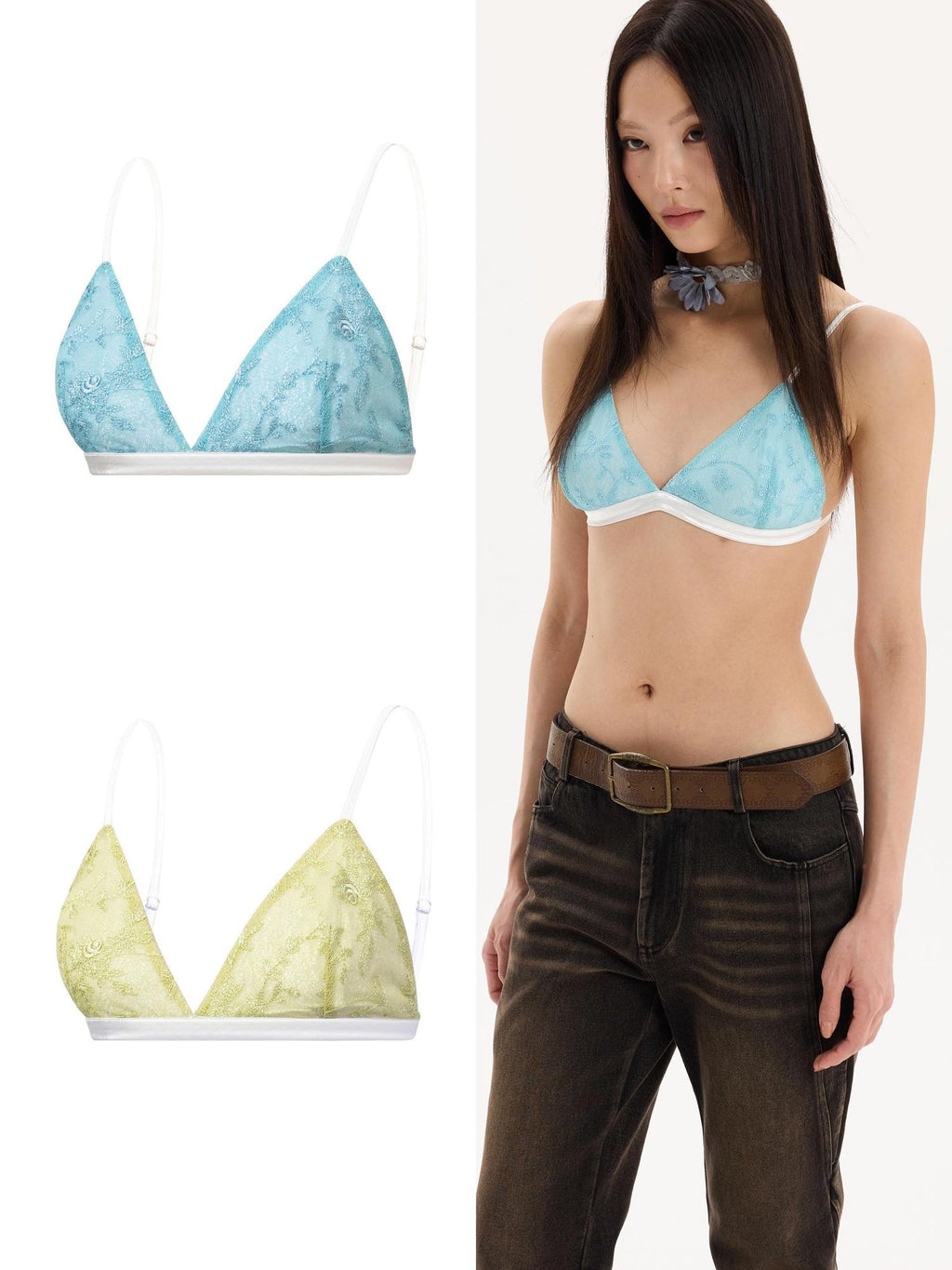 THELIGHT OFFICIAL Backless Lace Floral Triangle Cup Women's Lace Cropped Camisoles