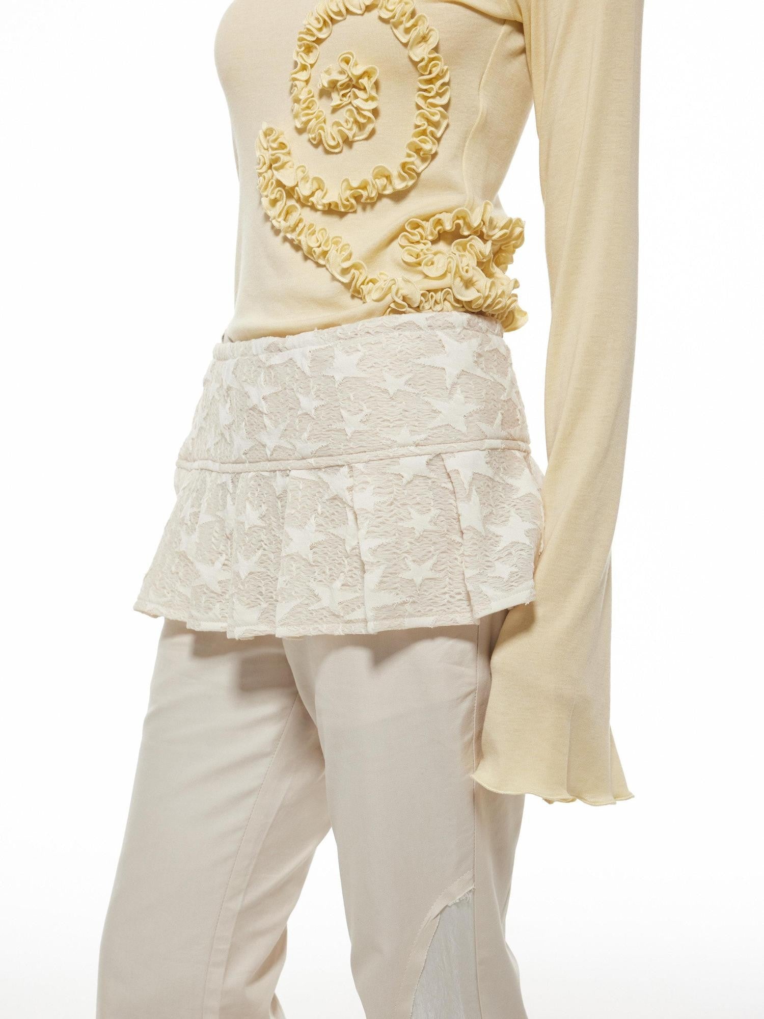 THELIGHT OFFICIAL Beige Pleated Layered Tie Apron Women's Polyester Blend Clothing Accessories