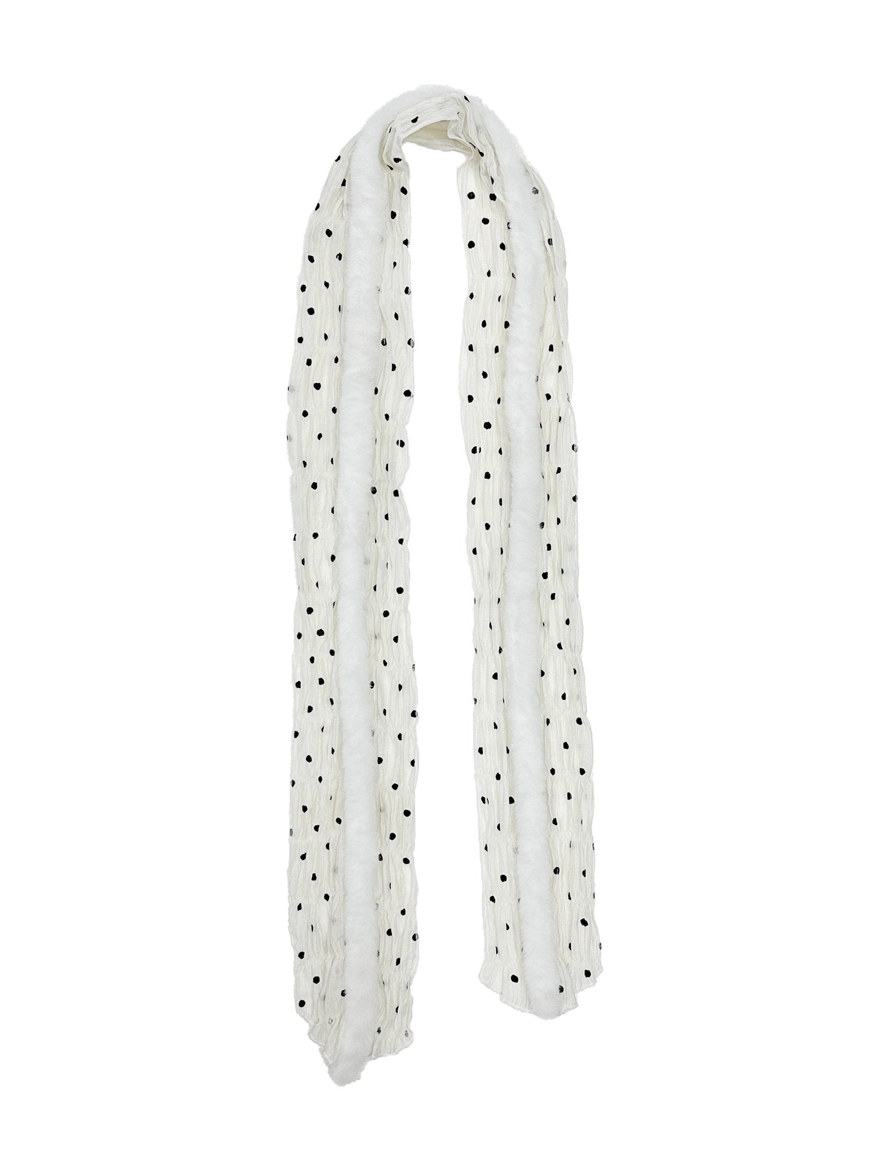 THELIGHT OFFICIAL Black And White Polka Dot Plush Patchwork Women's Cotton Blend Scarves & Shawls 996475388902