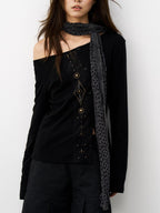 THELIGHT OFFICIAL Black And White Polka Dot Plush Patchwork Women's Cotton Blend Scarves & Shawls