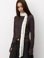 THELIGHT OFFICIAL Black And White Polka Dot Plush Patchwork Women's Cotton Blend Scarves & Shawls