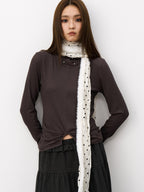 THELIGHT OFFICIAL Black And White Polka Dot Plush Patchwork Women's Cotton Blend Scarves & Shawls