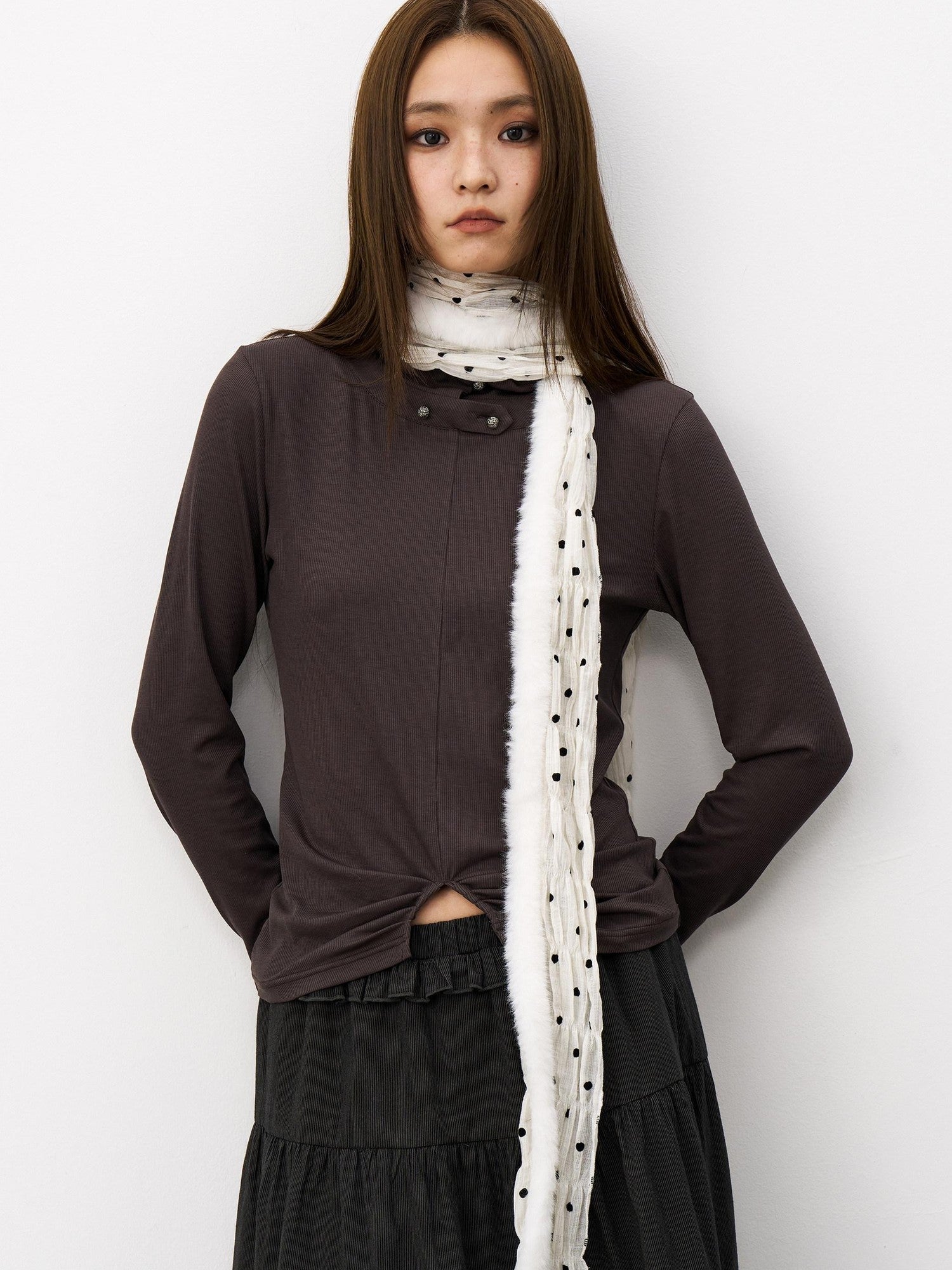 THELIGHT OFFICIAL Black And White Polka Dot Plush Patchwork Women's Cotton Blend Scarves & Shawls