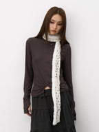 THELIGHT OFFICIAL Black And White Polka Dot Plush Patchwork Women's Cotton Blend Scarves & Shawls