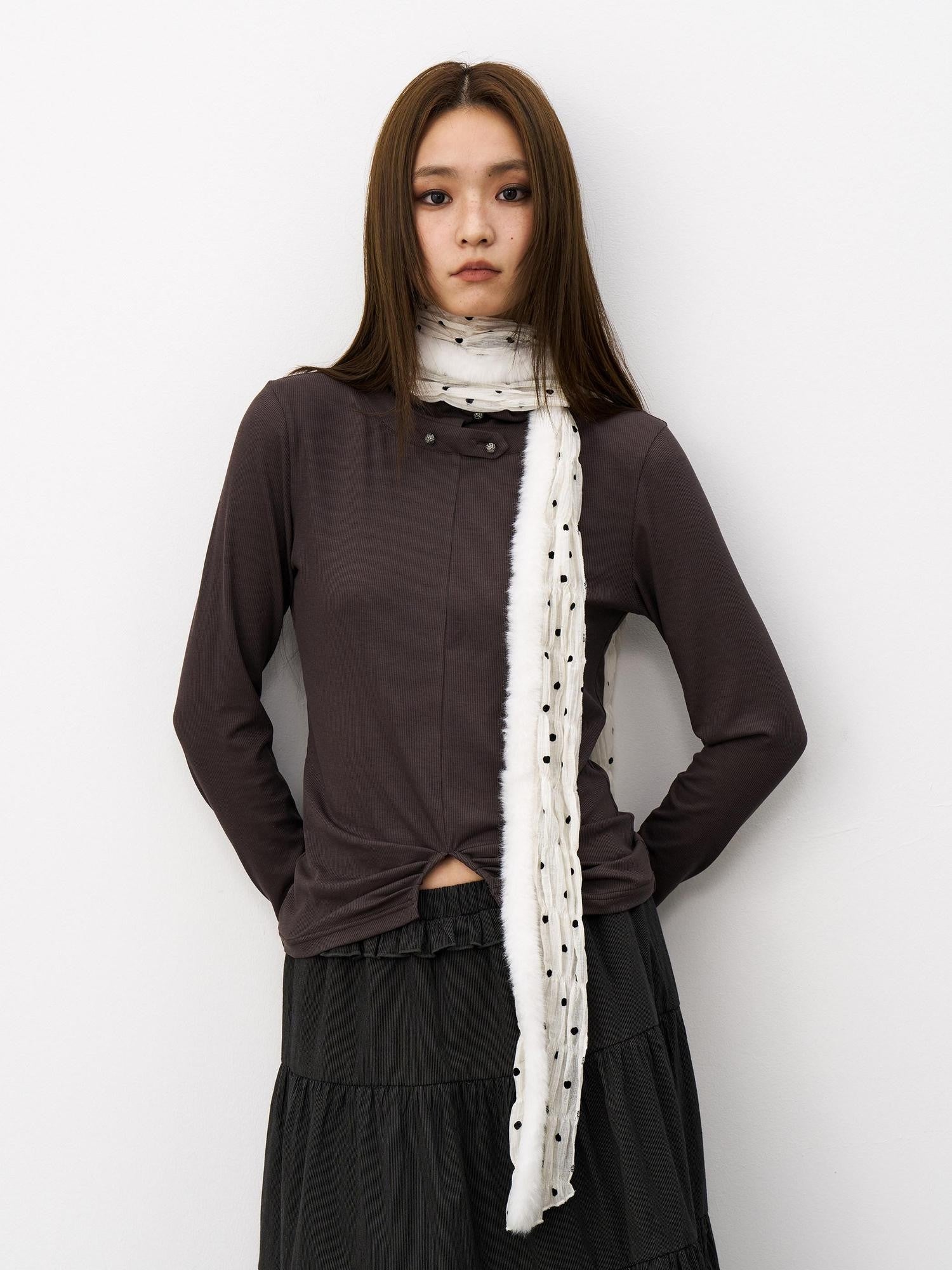THELIGHT OFFICIAL Black And White Polka Dot Plush Patchwork Women's Cotton Blend Scarves & Shawls
