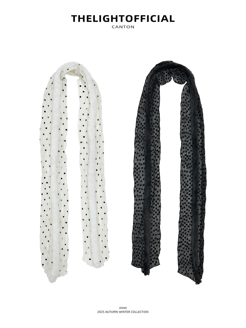 THELIGHT OFFICIAL Black And White Polka Dot Plush Patchwork Women's Cotton Blend Scarves & Shawls