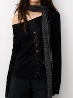 THELIGHT OFFICIAL Black And White Polka Dot Plush Patchwork Women's Cotton Blend Scarves & Shawls