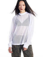 THELIGHT OFFICIAL Black And White Solid Cutout Mesh Women's Polyester Long Sleeve T-shirts