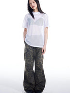 THELIGHT OFFICIAL Black And White Solid Cutout Mesh Women's Polyester Long Sleeve T-shirts
