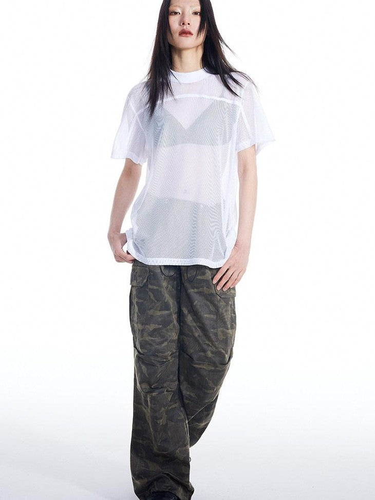 THELIGHT OFFICIAL Black And White Solid Cutout Mesh Women's Polyester Long Sleeve T-shirts