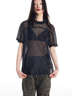 THELIGHT OFFICIAL Black And White Solid Cutout Mesh Women's Polyester Long Sleeve T-shirts